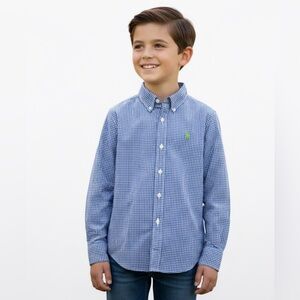 Polo Ralph Lauren Blue Checkered Youth Medium Boy 10/12 Button Up Dress Shirt